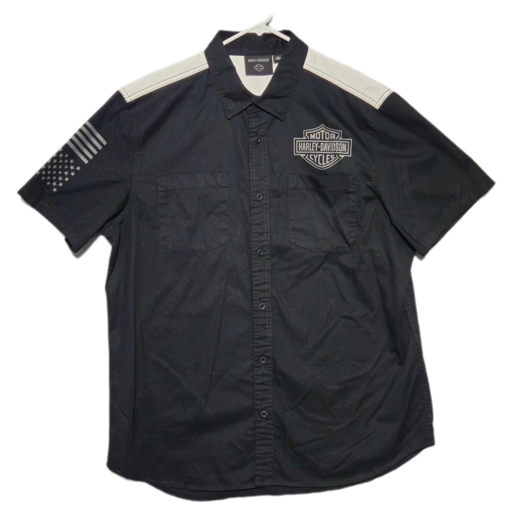 Harley Davidson Wounded Warrior Project Shirt Men XL Black Button Up Flag Hit
